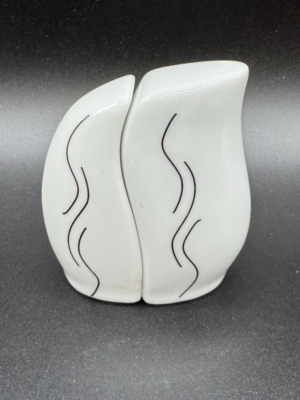 White Ceramic Salt & Pepper Shakers Modern Look Simple Black Lines